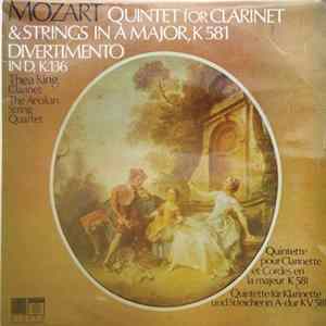 Download Mozart, Thea King, Aeolian String Quartet - Quintet For Clarinet & Strings In A Major, K581, Divertimento In D, K136